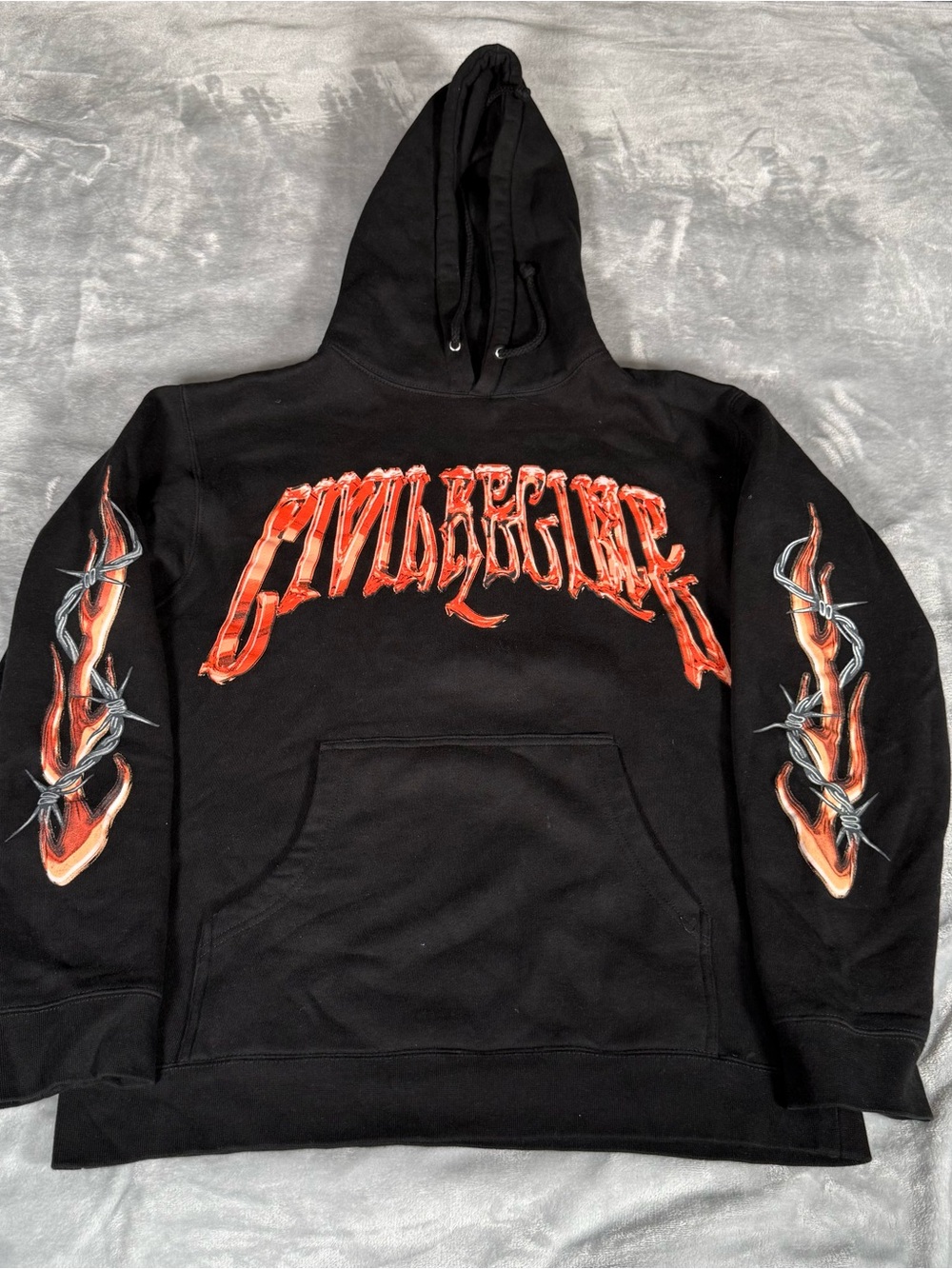 Civil Regime Barbed Wire Hoodie Mens Small Spellout Streetwear Black